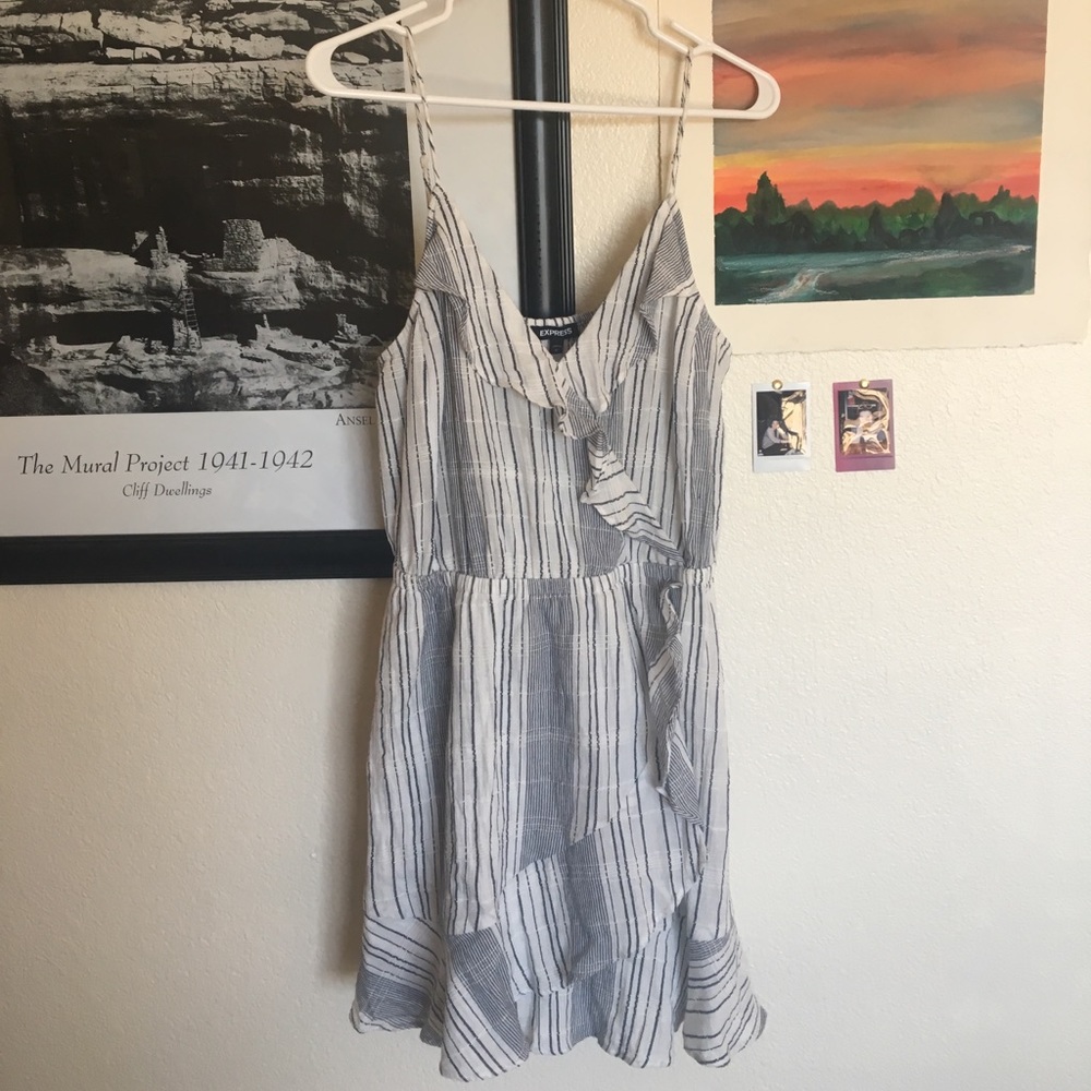 Express White & Black Striped Wrap Dress